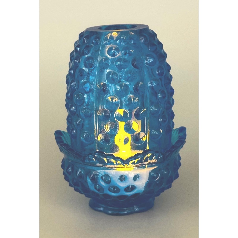 Fenton Fairy Lamp Colonial Blue Hobnail Glass Candle Holder 4.5 inch Vintage - Picture 2 of 9